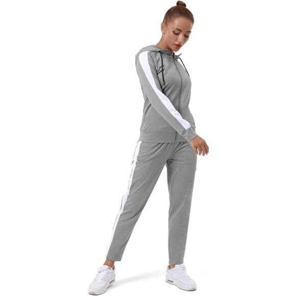 Womens Full Zip-Up Hoodie Tracksuit Set Long Sleeve Casual Jogging Suits Workout - Picture 2 of 7